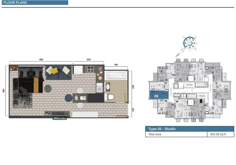 The Square Tower Studio Apartment Type 05 Floor Plans