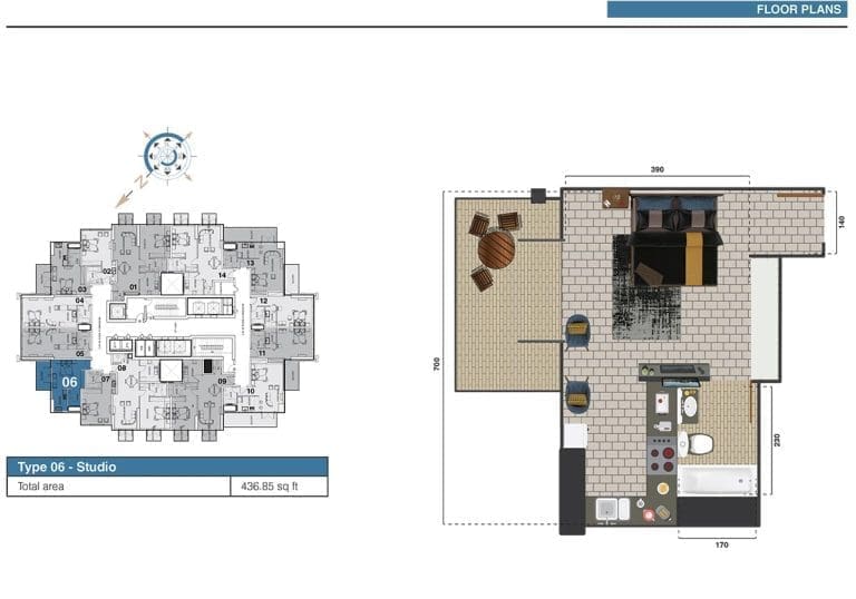The Square Tower Studio Apartment Type 06 – 1 Floor Plans