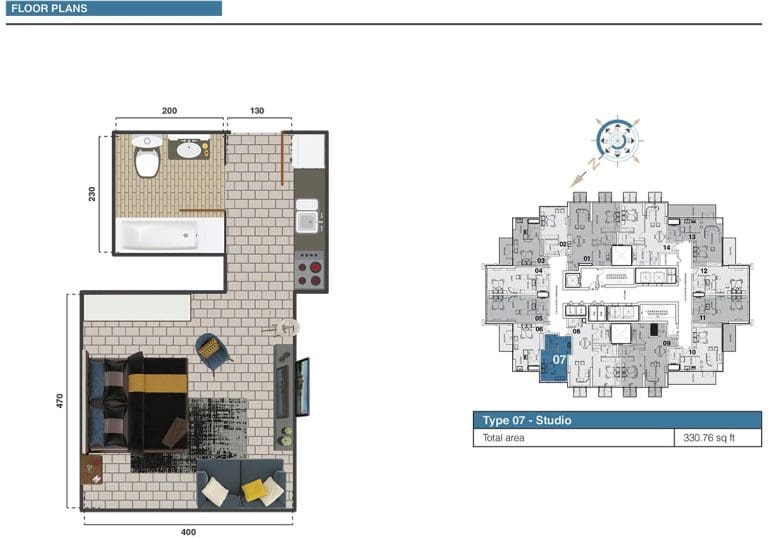The Square Tower Studio Apartment Type 07 -1 Floor Plans