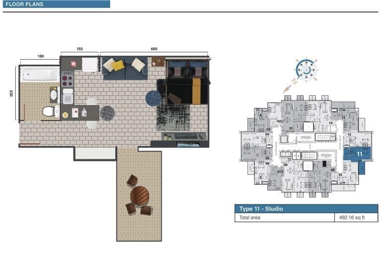 The Square Tower Studio Apartment Type 11 Floor Plans