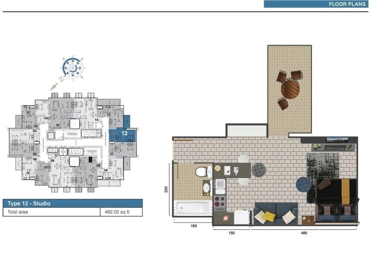 The Square Tower Studio Apartment Type 12 Floor Plans