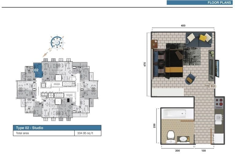 The Square Tower Studio Apartment Type 02 -1 Floor Plans