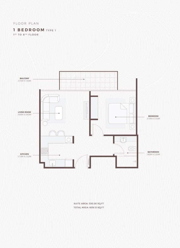 Azizi Beach Oasis 1 Bedroom Apartment Type 1 Floor Plans