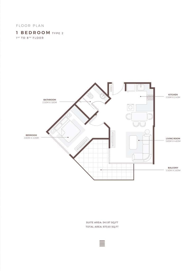 Azizi Beach Oasis 1 Bedroom Apartment Type 2 Floor Plans