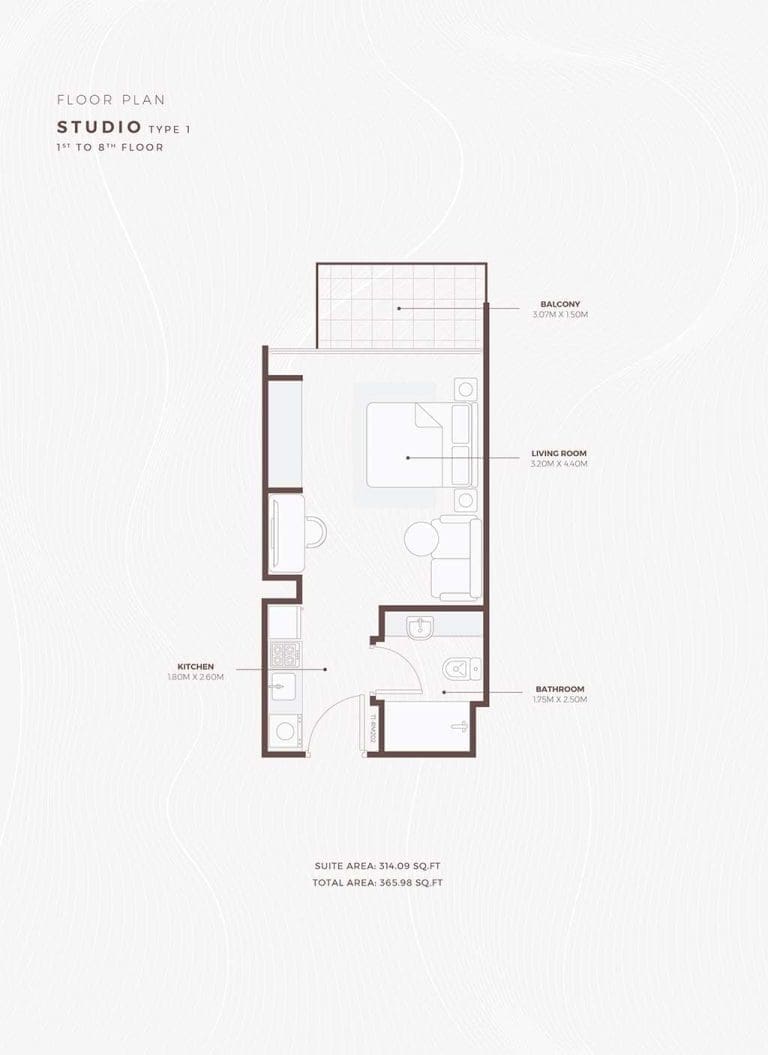 Azizi Beach Oasis 1 Bedroom Studio Type 1 Floor Plans