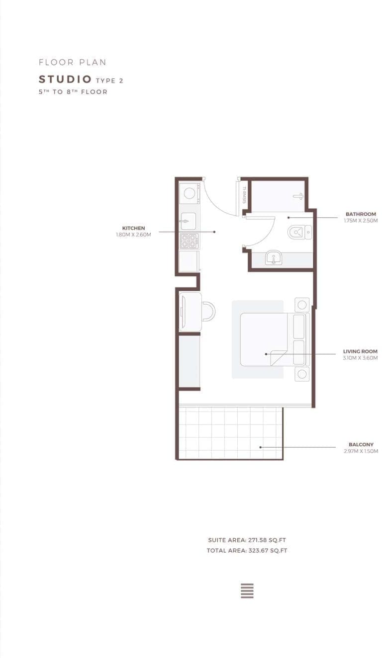 Azizi Beach Oasis 1 Bedroom Studio Type 2 Floor Plans