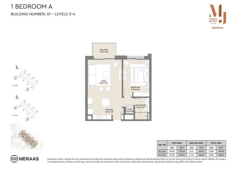 Jomana 1 Bedroom Apartment Type A Level 3-4 Floor Plans