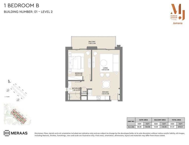 Jomana 1 Bedroom Apartment Type B Level 2 Floor Plans