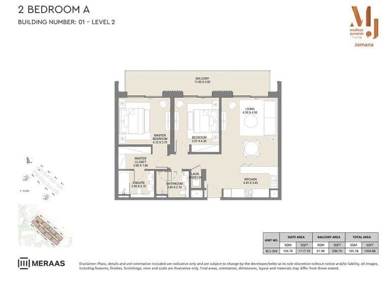 Jomana 2 Bedroom Apartment Type A Level 2 Floor Plans