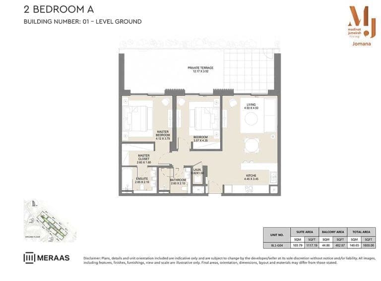 Jomana 2 Bedroom Apartment Type A Ground Level Plans