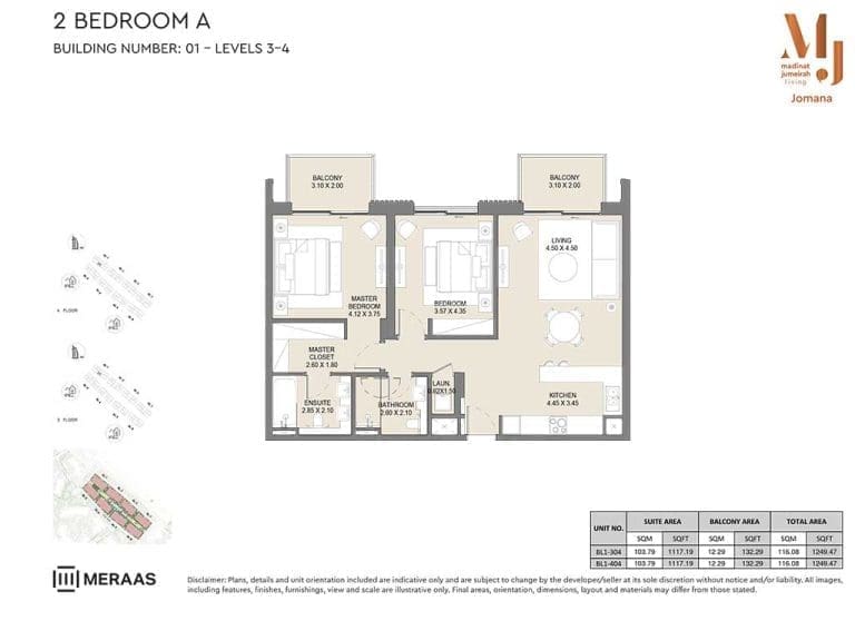Jomana 2 Bedroom Apartment Type A Level 3-4 Floor Plans