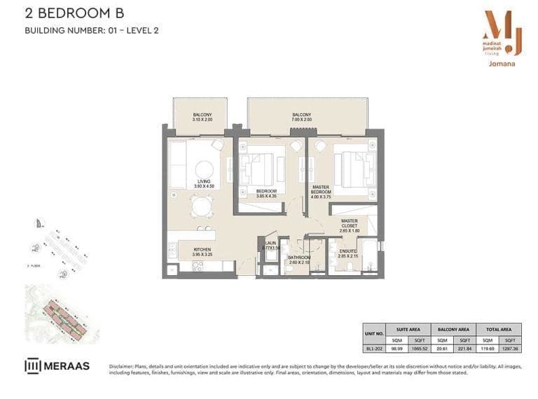 Jomana 2 Bedroom Apartment Type B Level 2 Floor Plans