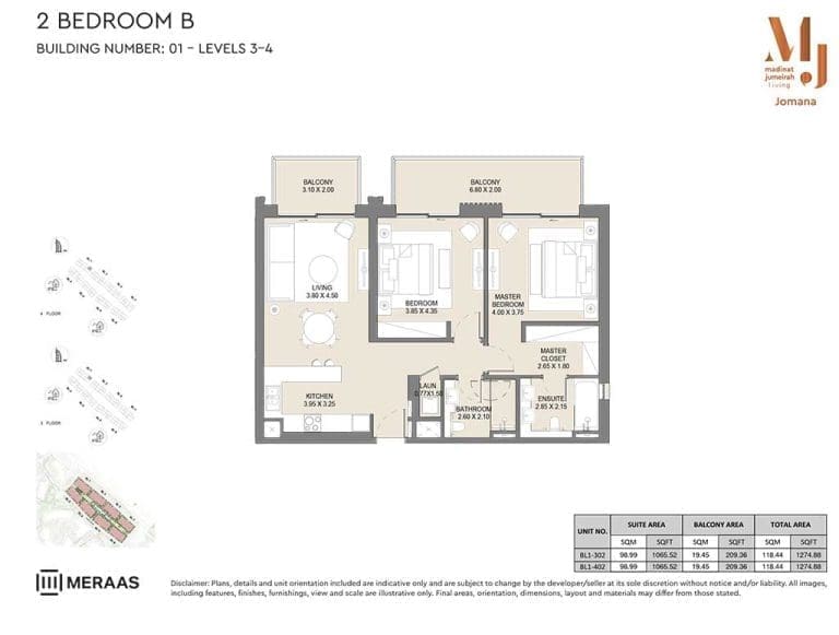 Jomana 2 Bedroom Apartment Type B Level 3-4 Floor Plans
