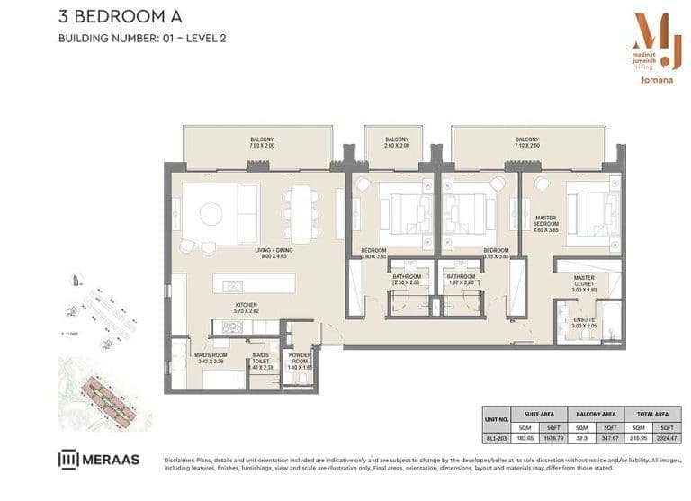 Jomana 3 Bedroom Apartment Type A Level 2 Floor Plans