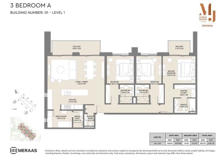 Jomana 3 Bedroom Apartment Type A Level 1 Floor Plans