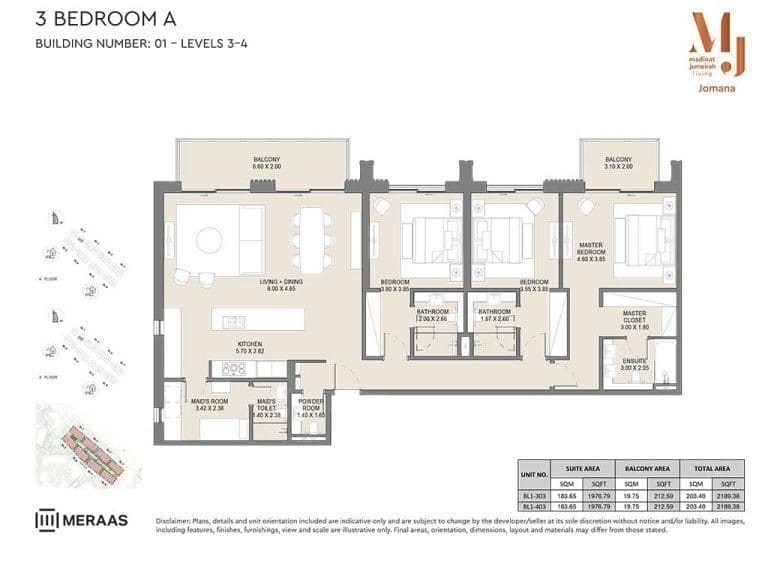 Jomana 3 Bedroom Apartment Type A Level 3-4 Floor Plans
