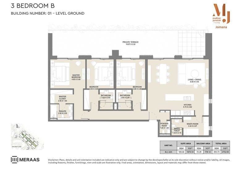 Jomana 3 Bedroom Apartment Type B Ground Level Floor Plans