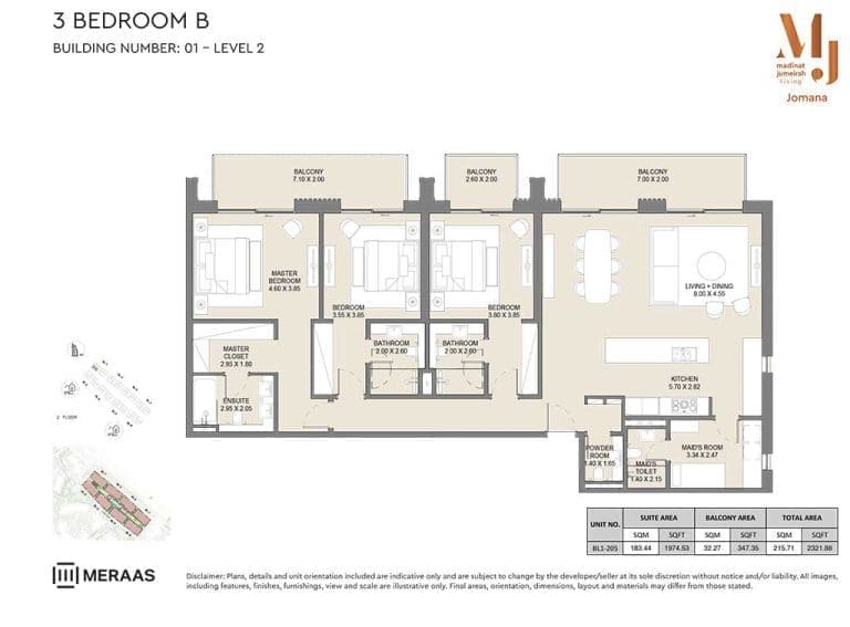 Jomana 3 Bedroom Apartment Type B Level 2 Floor Plans