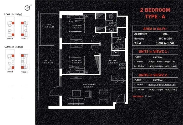 Viewz Residences 2 Bedroom Apartment Type-A Floor Plans
