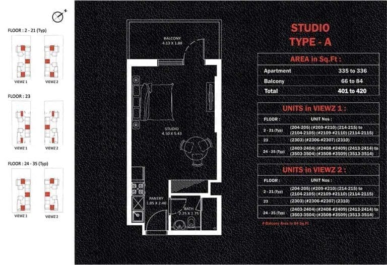 Viewz Residences Studio Apartment Type-A Floor Plans