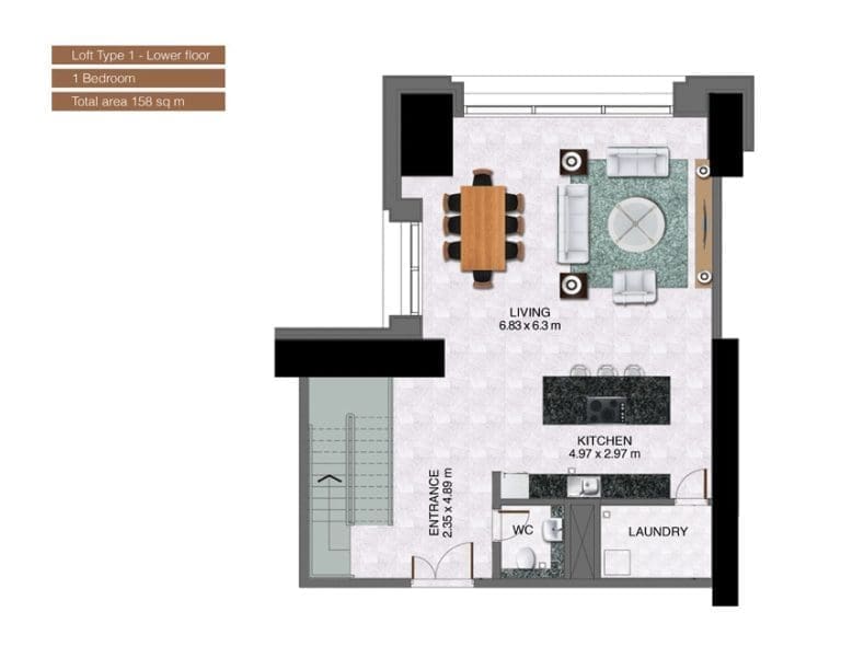 Noora Tower 1 Bedroom Apartment Loft Type 1 Lower Floor Plans