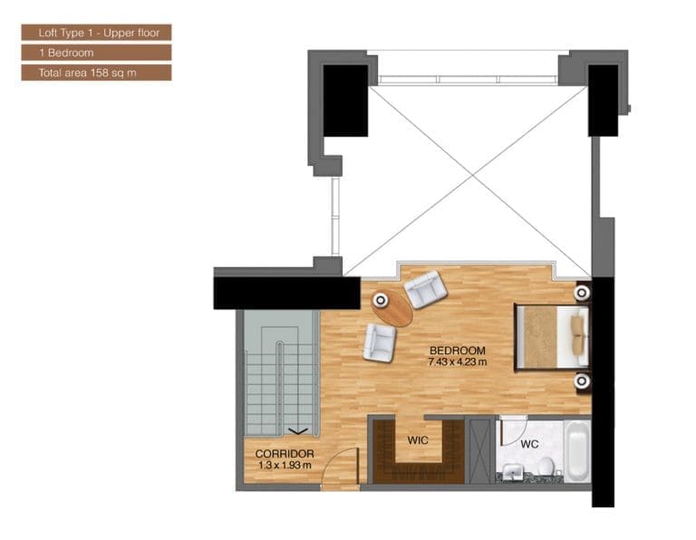 Noora Tower 1 Bedroom Apartment Loft Type 1 Upper Floor Plans