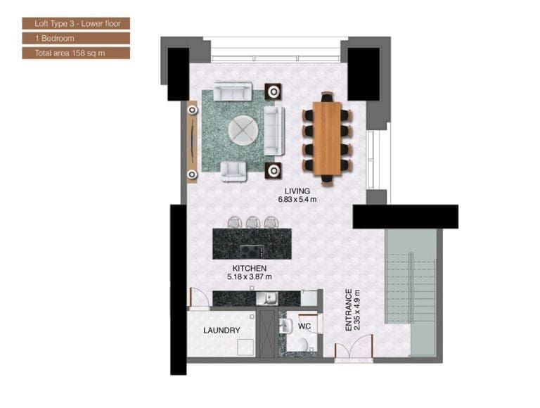 Noora Tower 1 Bedroom Apartment Loft Type 3 Lower Floor Plans