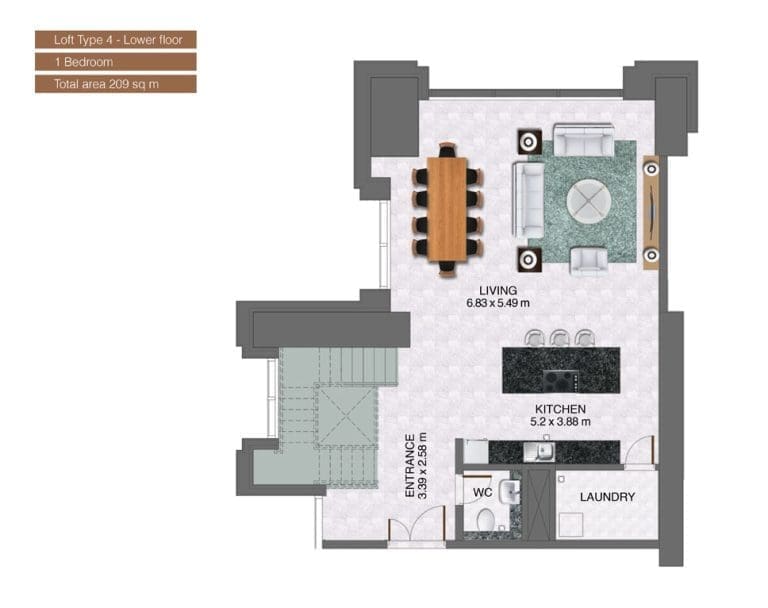 Noora Tower 1 Bedroom Apartment Loft Type 4 Lower Floor Plans