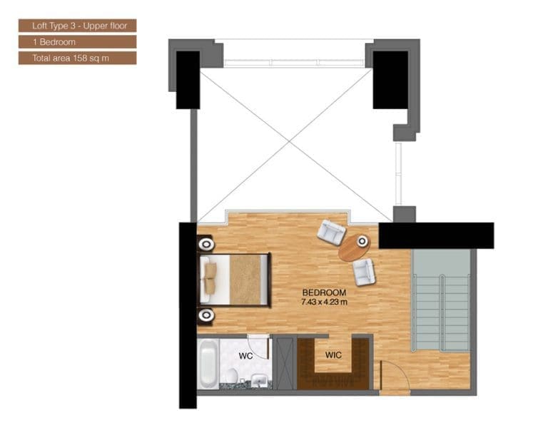 Noora Tower 1 Bedroom Apartment Loft Type 3 Upper Floor Plans