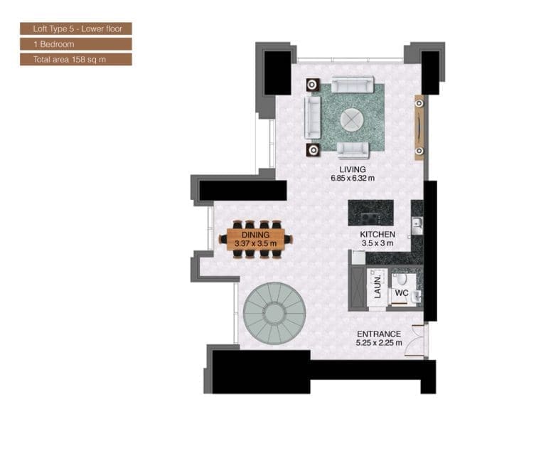 Noora Tower 1 Bedroom Apartment Loft Type 5 Lower Floor Plans