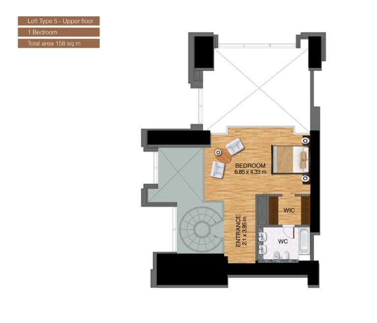 Noora Tower 1 Bedroom Apartment Loft Type 5 Upper Floor Plans