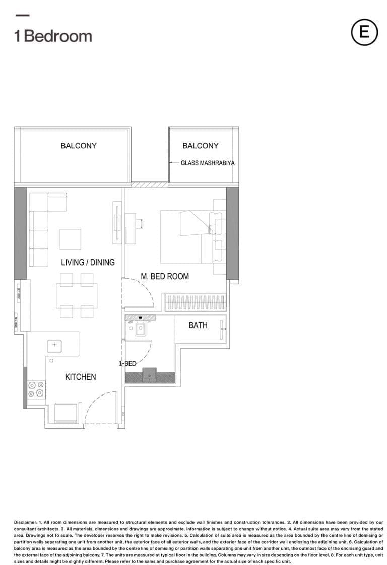 Binghatti Onyx 1 Bedroom Type E Floor Plans
