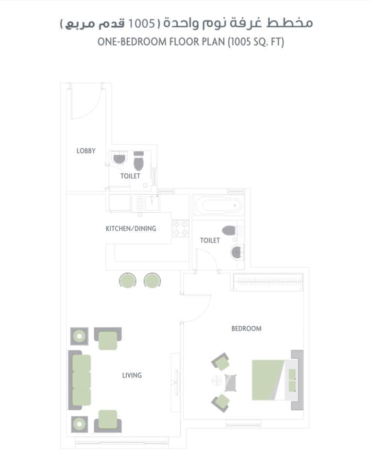 Canal Residence 1 Bedroom Apartment Floor Plan
