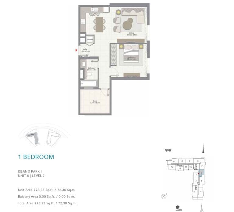 Island Park 1 Bedroom Apartment Unit 06 Floor Plans