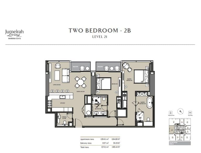 Jumeirah Living Marina Gate 2 Bedroom Apartment Type 2B Floor Plans