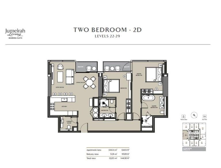 Jumeirah Living Marina Gate 2 Bedroom Apartment Type 2D Floor Plans