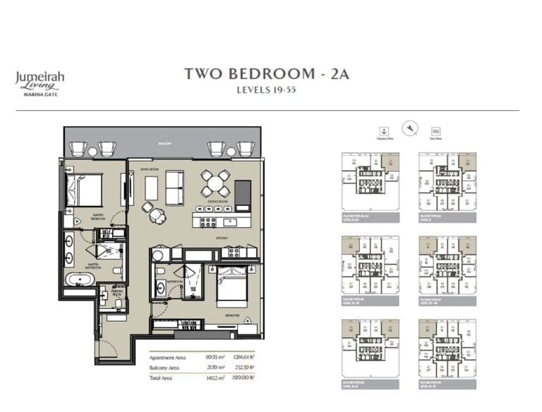 Jumeirah Living Marina Gate 2 Bedroom Apartment Type 2A Floor Plans