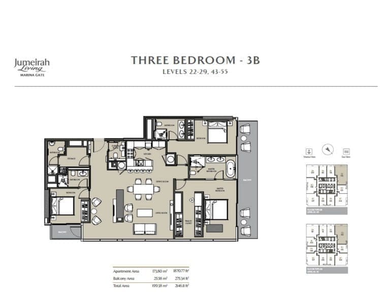 Jumeirah Living Marina Gate 3 Bedroom Apartment Type 3B Floor Plans