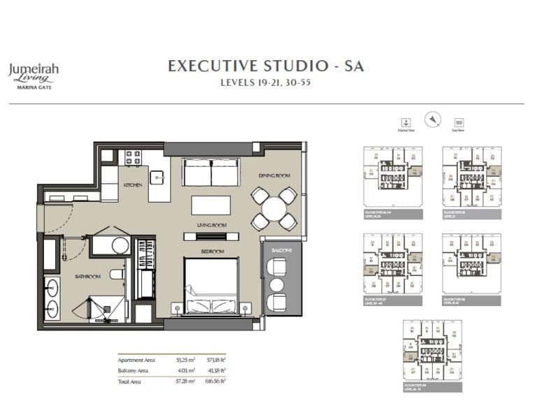 Jumeirah Living Marina Gate Executive Studio Apartment Floor Plans