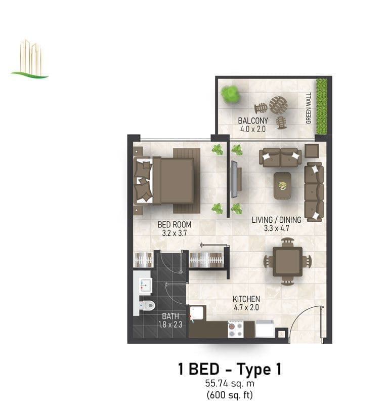 Maimoon Gardens 1 Bedroom Apartment Floor Plans