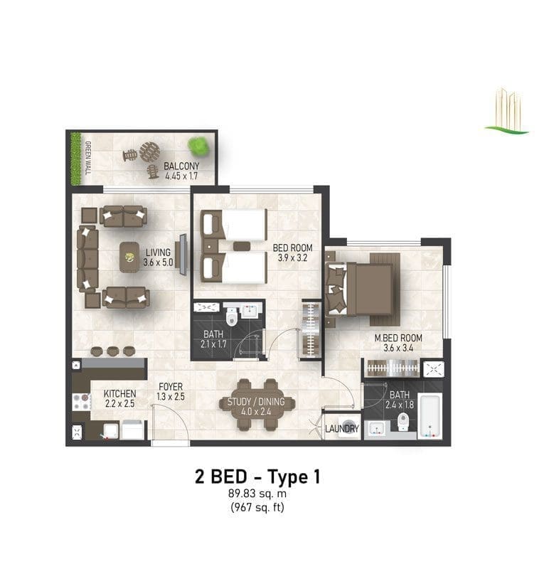 Maimoon Gardens 2 Bedroom Apartment Floor Plans
