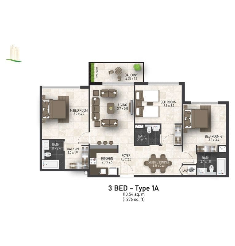 Maimoon Gardens 3 Bedroom Apartment Floor Plans