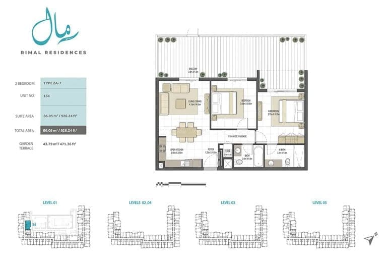 Rimal Residences 2 Bedroom Type 2A-7 Floor Plans