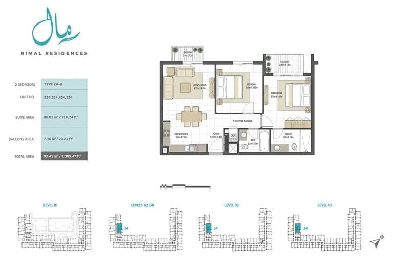 Rimal Residences 2 Bedroom Type 2A-8 Floor Plans