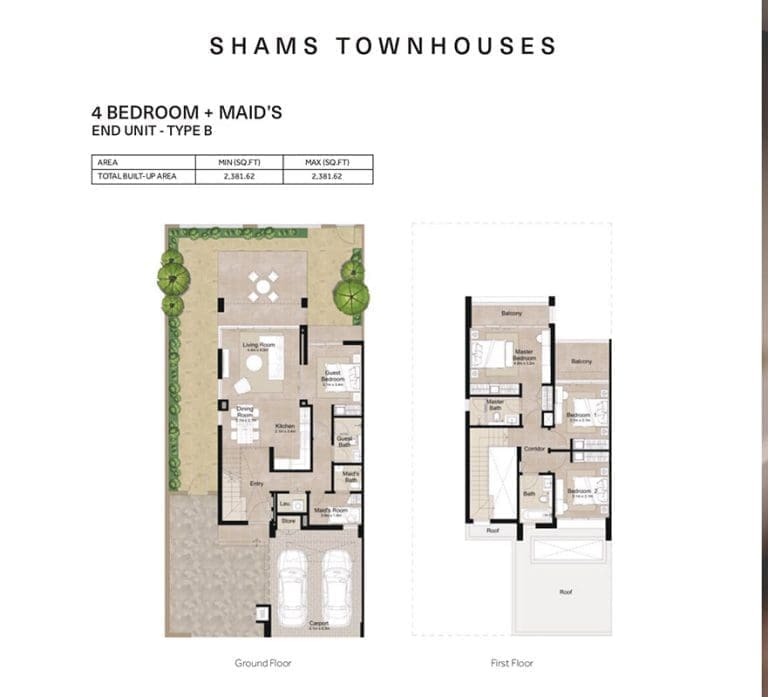Shams 4 Bedroom Townhouse plus Maid Type B Floor Plans