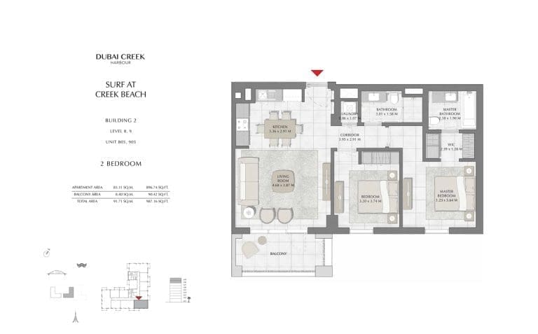 Surf at Creek Beach 2 – 2 Bedroom Apartment Unit 805 Floor Plans