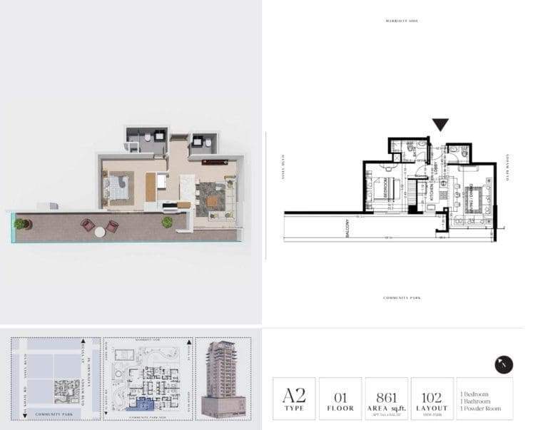 7 Park Central 1 Bedroom Apartment Type A2 Floor Plans