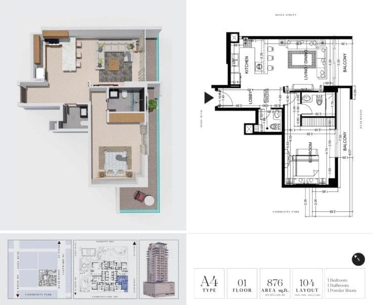 7 Park Central 1 Bedroom Apartment Type A4 Floor Plans