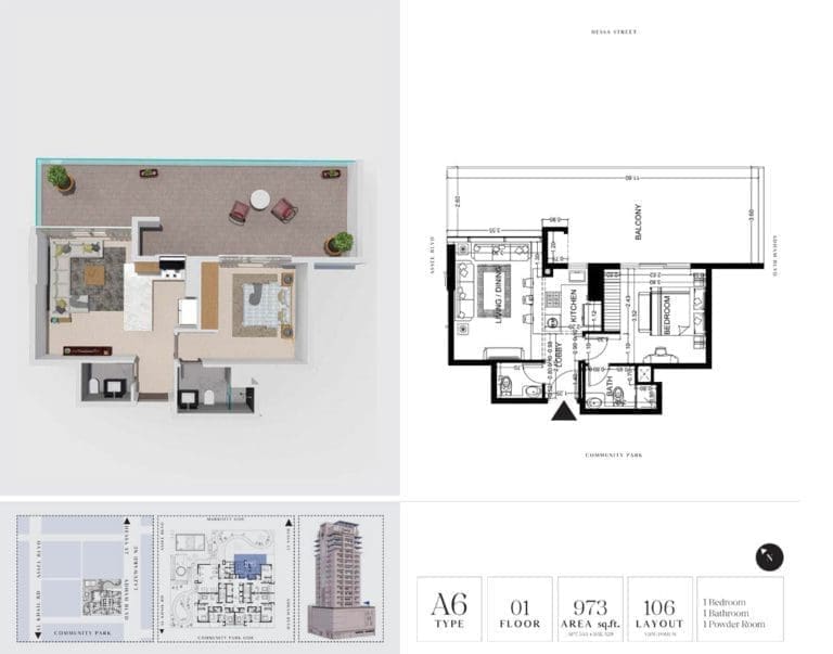 7 Park Central 1 Bedroom Apartment Type A6 Floor Plans
