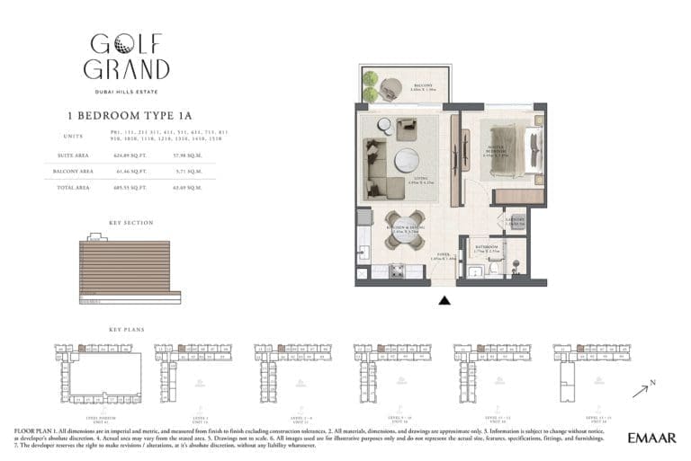 Golf Grand 1 Bedroom Apartment Type 1A Floor Plans
